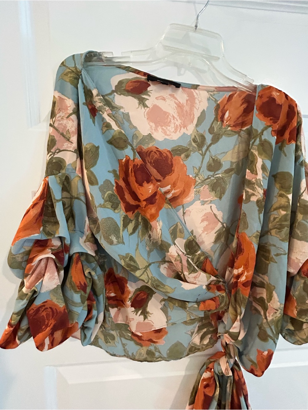 Olivaceous Floral Wrap Top Blue Multi Size S